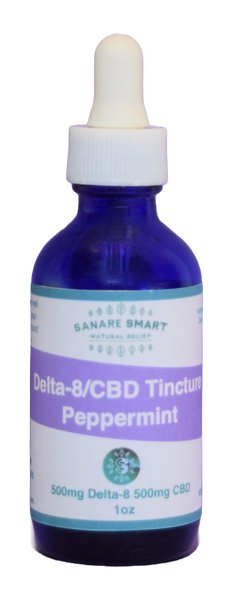 1oz 1:1 CBD Delta-8 Full Spectrum Tincture 500mg CBD 500mg Delta-8 California Peppermint